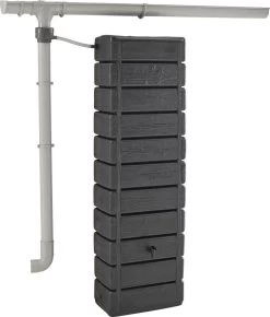 Regenton Muurtank, Grandval 300L, Antraciet Kunststof, Imitatiehout, Met Gootaansluitset Inbegrepen -Gardena Winkel 1023x1200 1