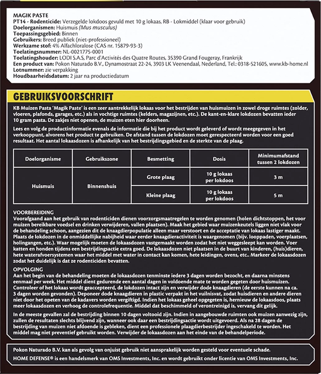 KB Home Defense Muizenlokdoos Magik Paste (pasta) - Muizenval - Muizen Pasta (10g) Voldoende Voor 70 Muizen - 3+1 Gratis - Muizengif - Werkt Binnen 24 Uur 6 KB Home Defense Muizenlokdoos Magik Paste (pasta) - Muizenval - Muizen Pasta (10g) Voldoende Voor 70 Muizen - 3+1 Gratis - Muizengif - Werkt Binnen 24 Uur - Afbeelding 6