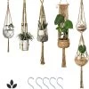 5 Stuks Luxe Jute Plantenhangers - Boho Handgeweven Katoen Hangpot Voor Binnen/Buiten - Hangende Bloempot Met Kralen - Macramé Touw/Koord Hangplant Houder - Bohemian Wandhanger Decoratie - Plant Hanger - Verticale Tuin Bloempothouder Planthanger