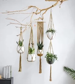 5 Stuks Luxe Jute Plantenhangers - Boho Handgeweven Katoen Hangpot Voor Binnen/Buiten - Hangende Bloempot Met Kralen - Macramé Touw/Koord Hangplant Houder - Bohemian Wandhanger Decoratie - Plant Hanger - Verticale Tuin Bloempothouder Planthanger -Gardena Winkel 1074x1200 4