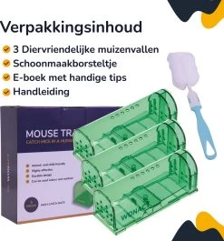 Wonact Muizenval - Diervriendelijke Muizenvallen Voor Binnen En Buiten - 3 Stuks - Verbeterd Model 2023 - Inclusief E-boek Met Vangtips En Schoonmaakborsteltje -Gardena Winkel 1119x1200 4