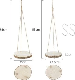 Set Van 2 Boomstam Rond Wandrek Plantenhangers - Boho Jute Houten Plantenrek - Hangpot Voor Binnen/Buiten - Hangende Bloempot Plank - Hangplant Houder - Bohemian Macrame Stijl Wandhanger - Hangplank Plant Hanger - Planthanger - Ø Rond 25-20cm -Gardena Winkel 1121x1200 6