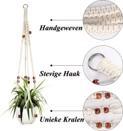 4 Stuks Luxe Macrame Plantenhangers - Boho Handgeweven Katoen Hangpot Voor Binnen/Buiten - Hangende Bloempot Met Kralen - Macramé Touw/Koord Hangplant Houder - Bohemian Wandhanger Decoratie - Plant Hanger - Verticale Tuin Bloempothouder Planthanger -Gardena Winkel 1126x1200 2