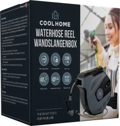 CoolHome - Wandslangenbox 20 Meter + 2 Meter - Tuinslang Met Haspel- Slangenhouder 180° Draaibaar - Tuinslanghaspel Zwart - Grijs -Gardena Winkel 1146x1200 5