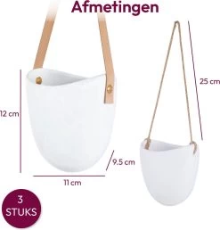 Gadgy Plantenhanger Keramiek - Set Van 3 - Hangpot Van Wit Steen - Hangende Bloempot Plantenpot - Met 3 Verschillende Koorden - 12x11x9.5CM -Gardena Winkel 1149x1200 8