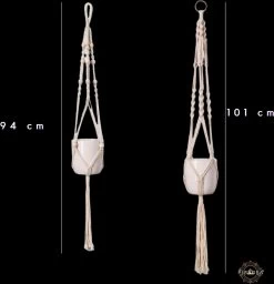 Plantenhanger - Plantenhanger Macrame - Set Van 2 - Wit - Knopen - Luxe Gevlochten Touw - Met Ophang Haken - Fienosa -Gardena Winkel 1160x1200 3