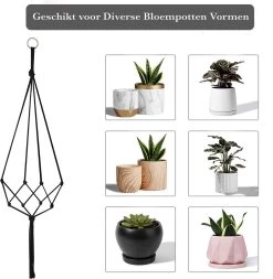 9 Stuks Zwart Macrame Plantenhangers - Boho Handgeweven Katoen Hangpot Voor Binnen/Buiten - Hangende Bloempot Met Kralen - Macramé Touw/Koord Hangplant Houder - Bohemian Wandhanger Decoratie - Plant Hanger - Verticale Tuin Bloempothouder Planthanger -Gardena Winkel 1173x1200 3
