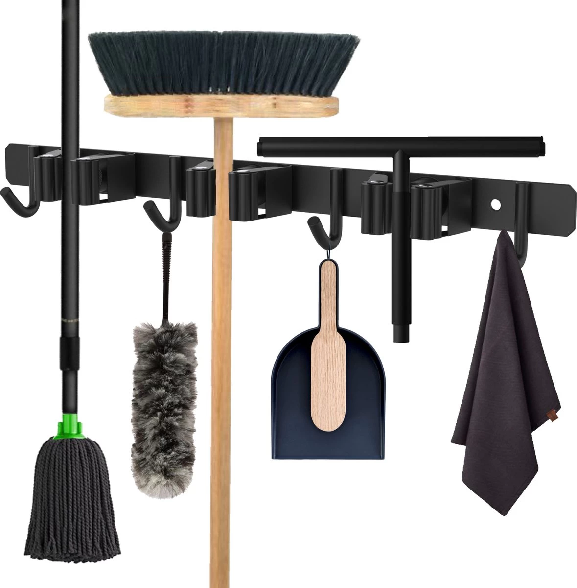 Volcan Bezemhouder - Bezem Ophangsysteem Tuingereedschap - Gereedschapshouder - Zelfklevend - 3M Tape - 3 Houders 4 Haken - RVS Zwart 1 Volcan Bezemhouder - Bezem Ophangsysteem Tuingereedschap - Gereedschapshouder - Zelfklevend - 3M Tape - 3 Houders 4 Haken - RVS Zwart