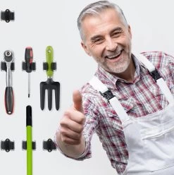 Deal Tools Multi Wand Houder - Bezemhouder - Gereedschap Houder - Bezem Ophangsysteem - Ophangsysteem Tuingereedschap - Set Inclusief Bevestigingsmateriaal - 12 Houders -Gardena Winkel 1194x1200 5