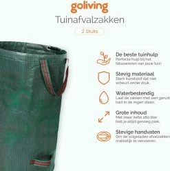 Goliving Tuinafvalzak - Set Van 2- Tuinafvalzakken Opvouwbaar - Tuinzak - Tuinafvalemmer - 2x 280 Liter - Groen -Gardena Winkel 1195x1200