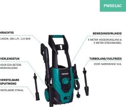 VONROC Hogedrukreiniger V14-1 - 1400W – 110 Bar – 390 L/h – Incl. 5m Slang, Spuitstukken En Accessoires -Gardena Winkel 1200x1022