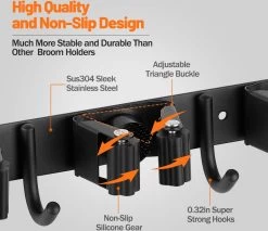 BOTC Bezemhouder - 5 Houders 6 Haken - Gereedschapshouder - Zeflklevend - Bezem Ophangsysteem - Ophanghaken - Tuingereedschap -Gardena Winkel 1200x1034