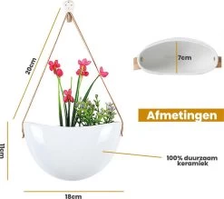 Plantenhanger Keramiek – Set Van 3 – Wit Steen- Hangpot – Hangende Bloempot Plantenpot - 3 Verschillende Koorden - 18 X 11 X 7 Cm -Gardena Winkel 1200x1066 4