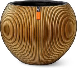 Capi Europe - Vaas Bol Groove XL - 39x33 - Goud - Bloempot Voor Binnen - Opening ⌀24 - GVGB270
