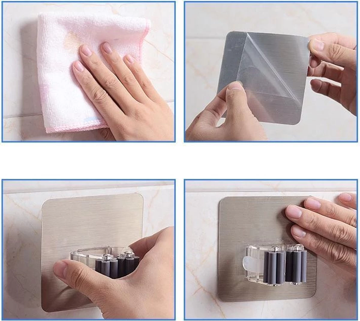 Bezem Houder - Zelfklevend - Zilverkleurig 6 Bezem Houder - Zelfklevend - Zilverkleurig - Afbeelding 6