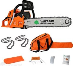 Nieuwe uitgaven 7 TIMBERPRO - Kettingzaag - 62 Cc - Benzine - Zwaardlengte 50 Cm - Met Transportzak - Met 2e Ketting
