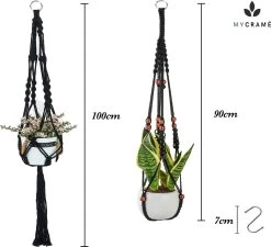 4 Stuks Zwarte Macrame Plantenhangers - Boho Handgeweven Katoen Hangpot Voor Binnen/Buiten - Hangende Bloempot Met Kralen - Macramé Touw/Koord Hangplant Houder - Bohemian Wandhanger Decoratie - Plant Hanger - Verticale Tuin Bloempothouder Planthanger -Gardena Winkel 1200x1093 4