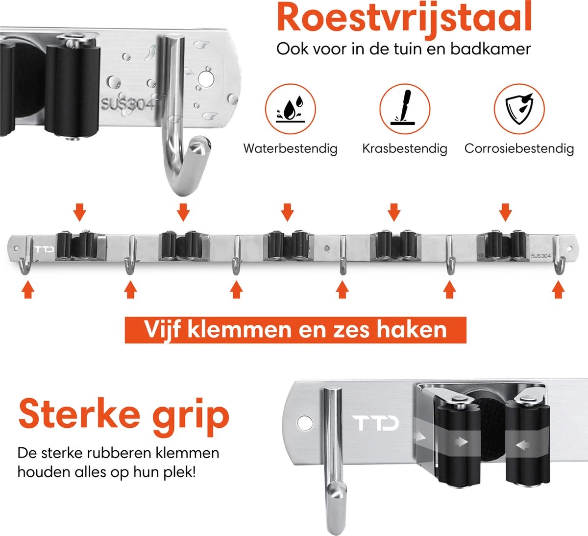 TTD Premium XXL Bezemhouder En Gereedschapsrek - Opslag Van Gereedschap - Opslag Van Schoonmaakspullen - Tuingereedschap - Klussen - RVS - Zwart 2 TTD Premium XXL Bezemhouder En Gereedschapsrek - Opslag Van Gereedschap - Opslag Van Schoonmaakspullen - Tuingereedschap - Klussen - RVS - Zwart - Afbeelding 2