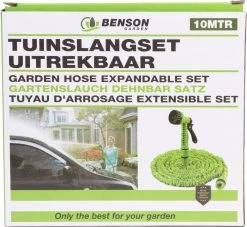 Benson - Tuinslang - Fexibel - 10 Meter - Tuinslang Met Koppeling - Spuitpistool - Groen -Gardena Winkel 1200x1105 2