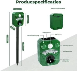 Dentools Ultrasone Kattenverjager 110 Graden - Ongedierte Verjager - Ongediertebestrijding - Zonneenergie - Groot Bereik - Oplaadbaar -Gardena Winkel 1200x1109 5