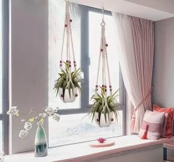 4 Stuks Luxe Macrame Plantenhangers - Boho Handgeweven Katoen Hangpot Voor Binnen/Buiten - Hangende Bloempot Met Kralen - Macramé Touw/Koord Hangplant Houder - Bohemian Wandhanger Decoratie - Plant Hanger - Verticale Tuin Bloempothouder Planthanger -Gardena Winkel 1200x1117 5