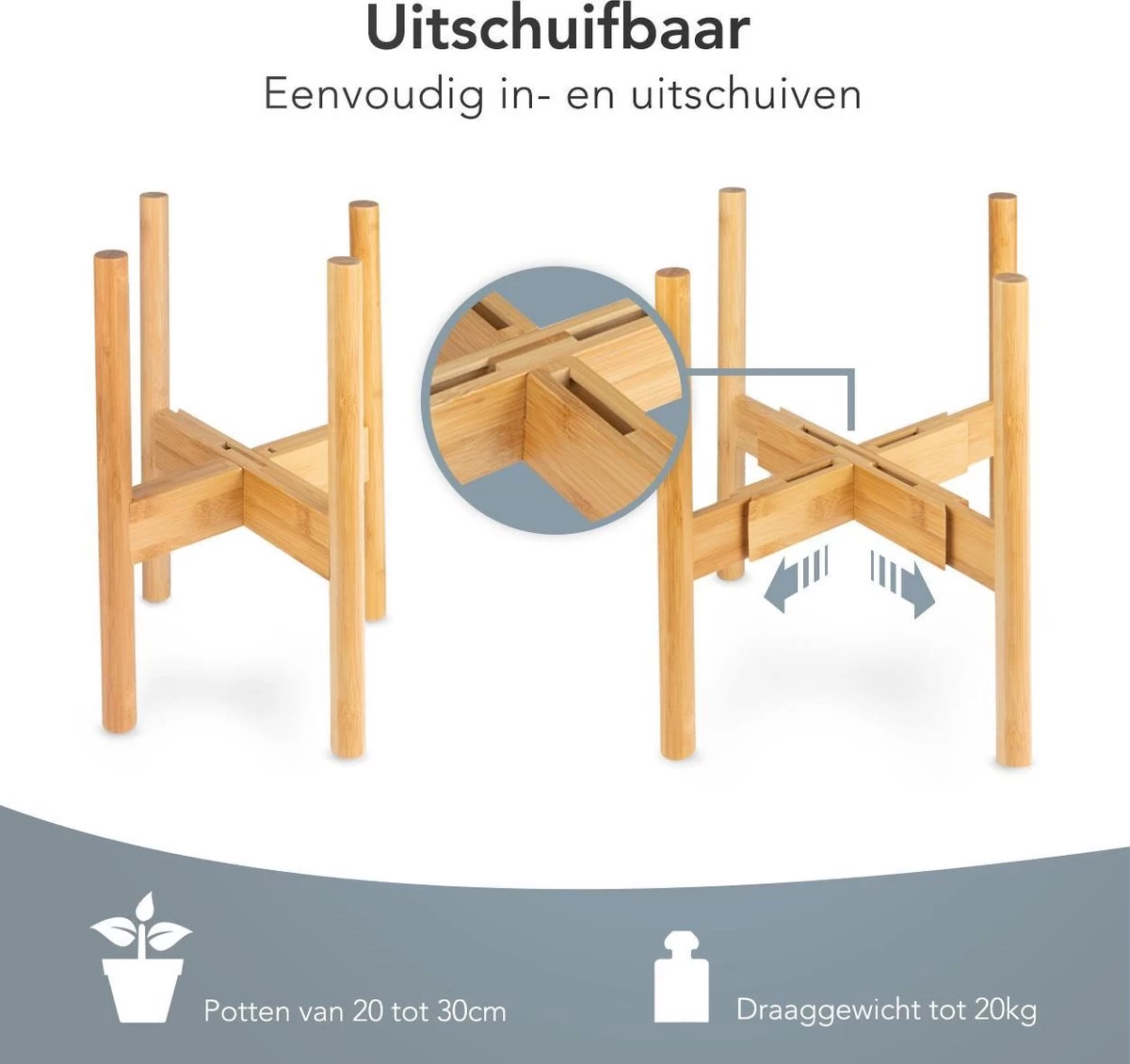 LifeGoods Planten Standaard - Uitschuifbare Bloempothouder - 20 Tot 30 Cm - Licht Bamboe 9 LifeGoods Planten Standaard - Uitschuifbare Bloempothouder - 20 Tot 30 Cm - Licht Bamboe - Afbeelding 9