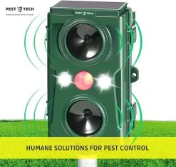 Pest-Tech | Supersonisch Flash Kattenverjager | Met Smart-Modus | Groter Bereik | Betere Frequenties |Kattenschrik | Werkt Op Zonne-energie M/ USB Oplaadkabel