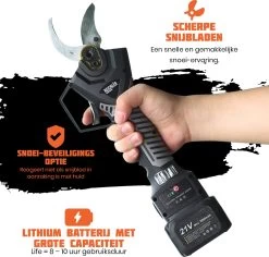 Reichlër® Elektrische Snoeischaar - 40 Mm Snijdiameter - 2x Accu - Anti-cut Functie - Heggenschaar - Takkenschaar - Zwart -Gardena Winkel 1200x1145