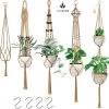 5 Stuks Jute Macrame Plantenhangers - Boho Handgeweven Katoen Hangpot Voor Binnen/Buiten - Hangende Bloempot Met Kralen - Macramé Touw/Koord Hangplant Houder - Bohemian Wandhanger Decoratie - Plant Hanger - Verticale Tuin Bloempothouder Planthanger
