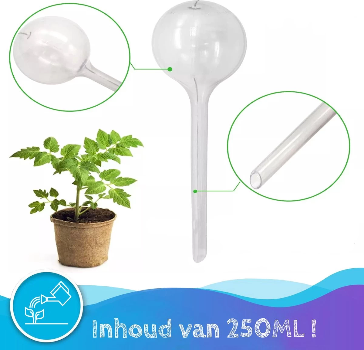 Summer Spark Waterdruppelaar Voor Planten 6 Stuks Transparant – 27 CM X 8 CM – 250 ML – Automatisch Watergeefsysteem Voor Kamerplanten – Planten Watergever Met Druppelsysteem – Waterbol 3 Summer Spark Waterdruppelaar Voor Planten 6 Stuks Transparant – 27 CM X 8 CM – 250 ML – Automatisch Watergeefsysteem Voor Kamerplanten – Planten Watergever Met Druppelsysteem – Waterbol - Afbeelding 3