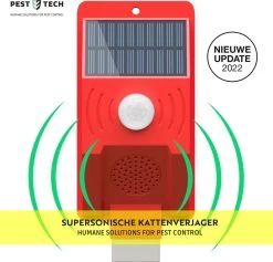 Pest-Tech™ PT-219 | Ultrasone Kattenverjager Op Zonneenergie | Kattenschrik | Marterverjager | Dierenverjager | Kattenafweermiddel | Ongedierte Verjager - Met USB Oplaadkabel