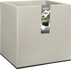 Elho Vivo Structure Finish Vierkant 40 - Plantenbak Voor Binnen & Buiten - Ø 39 X H 41 - Grijs/Warm Grijs