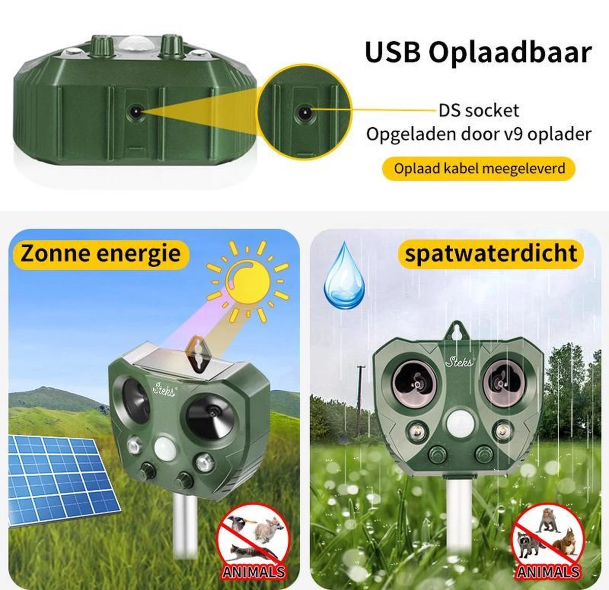 Steks® Ultrasone Kattenverjager - Kattenschrik - Katten Afweermiddel - Zonneenergie - Marterverjager - Op Batterijen - Met Adapter - Tuin - Ongedierte Verjager 4 Steks® Ultrasone Kattenverjager - Kattenschrik - Katten Afweermiddel - Zonneenergie - Marterverjager - Op Batterijen - Met Adapter - Tuin - Ongedierte Verjager - Afbeelding 4