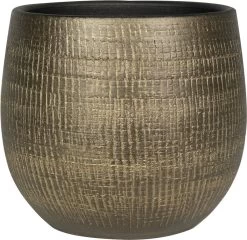 Plantenpot/bloempot In Een Strakke Modern Design Look Metal Goud Dia 22 Cm En Hoogte 20 Cm
