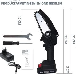 Zenway - Mini Kettingzaag - Snoeizaag - Kettingzaag - Kettingzaag Elektrisch Met 1 Accu- Inclusief Koffer - 1 Extra Accu - Zwart -Gardena Winkel 1200x1169