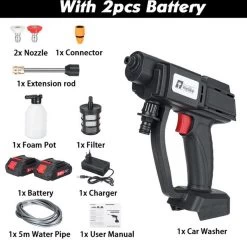 Merkloos Elektrische Accu-Hogedrukreiniger - 20Bar - Multifunctioneel Mondstuk - Draagbaar Oplaadbaar Snoerloos - Reinigingsspuitpistool - Met Rijke Accessoires - Voor Makita 18V-batterij - Voor Auto, Tuin, Terras, Raam (Zwart) -Gardena Winkel 1200x1178 4