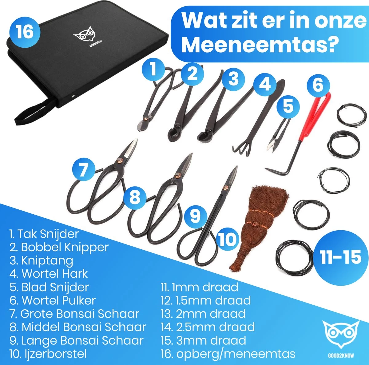 Good2know Bonsai Gereedschap Set – 16 Delig – Bonsai Starters Kit – Bonsai Boompje Verzorgingskit - Tuingereedschap 7 Good2know Bonsai Gereedschap Set – 16 Delig – Bonsai Starters Kit – Bonsai Boompje Verzorgingskit - Tuingereedschap - Afbeelding 7