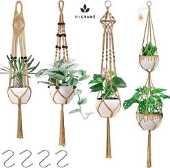 5 Stuks Jute Macrame Plantenhangers - Boho Handgeweven Katoen Hangpot Voor Binnen/Buiten - Hangende Bloempot Met Kralen - Macramé Touw/Koord Hangplant Houder - Bohemian Wandhanger Decoratie - Plant Hanger - Verticale Tuin Bloempothouder Planthanger -Gardena Winkel 1200x1191 13