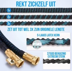 Strex Flexibele Tuinslang 15M Met Sproeikop - Uitrekbaar - Incl. Koppelingen, Ophanghaak & Opbergzak -Gardena Winkel 1200x1197 23