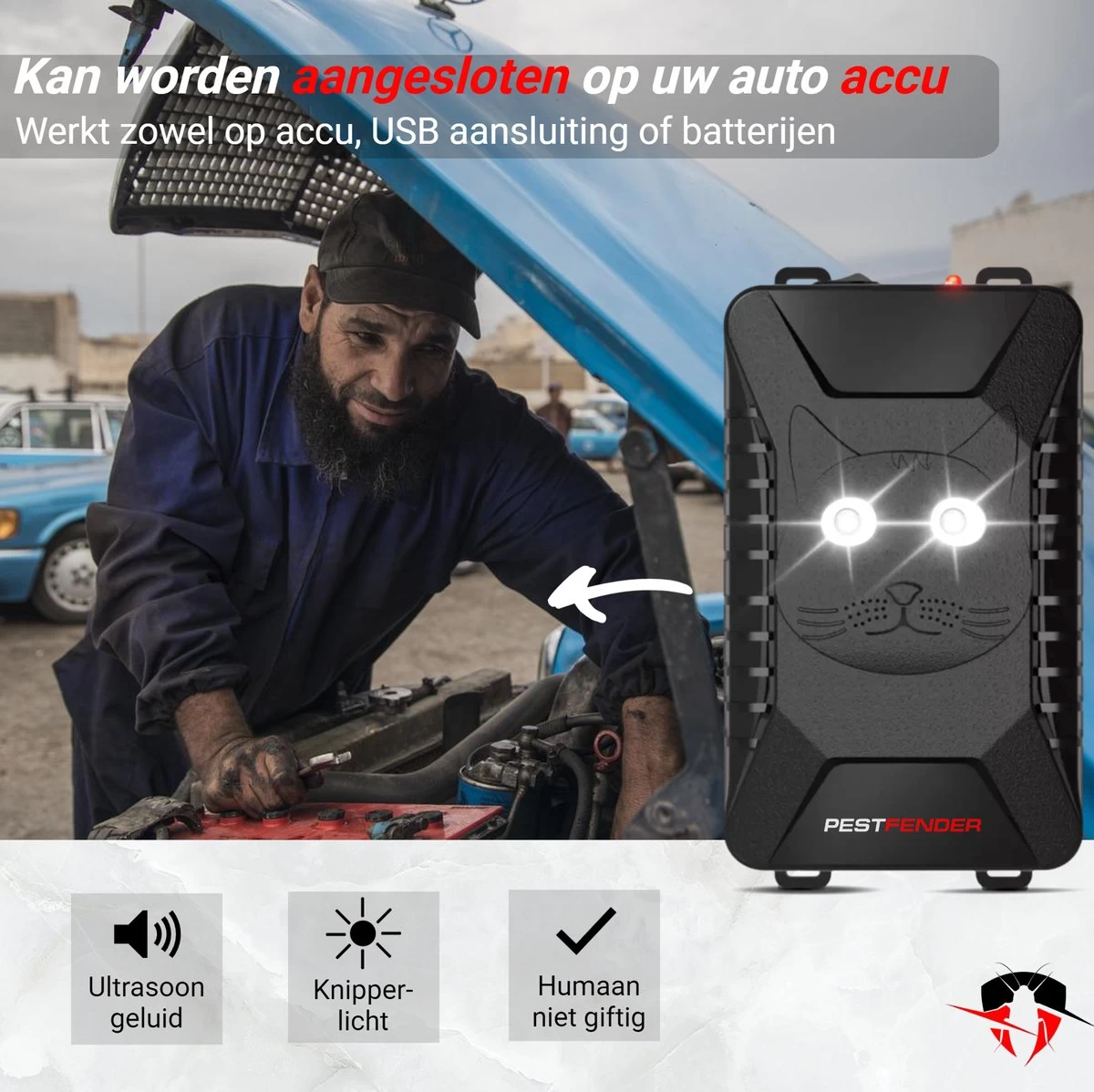 PestFender Marterverjager - Ongedierteverjager - Muizenverjager & Rattenverjager - Ultrasone & Flitsen - Werkt Op Autoaccu, Batterijen Of Netstroom - Voor Binnen, Buiten En Auto - Marter Verjager - Steenmarter 3 PestFender Marterverjager - Ongedierteverjager - Muizenverjager & Rattenverjager - Ultrasone & Flitsen - Werkt Op Autoaccu, Batterijen Of Netstroom - Voor Binnen, Buiten En Auto - Marter Verjager - Steenmarter - Afbeelding 3