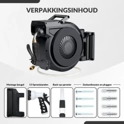 Buxibo - Wandslangenbox 20 Meter + 2 Meter - Tuinslang Met Haspel - 9 Sproei Standen - Slangenhouder 180° Draaibaar - Tuinslanghaspel Zwart+ Gratis Sproeier - Zwart -Gardena Winkel 1200x1200 1024