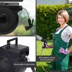 Buxibo - Wandslangenbox 20 Meter + 2 Meter - Tuinslang Met Haspel - 9 Sproei Standen - Slangenhouder 180° Draaibaar - Tuinslanghaspel Zwart+ Gratis Sproeier - Zwart -Gardena Winkel 1200x1200 1026