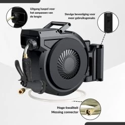 Buxibo - Wandslangenbox 20 Meter + 2 Meter - Tuinslang Met Haspel - 9 Sproei Standen - Slangenhouder 180° Draaibaar - Tuinslanghaspel Zwart+ Gratis Sproeier - Zwart -Gardena Winkel 1200x1200 1029