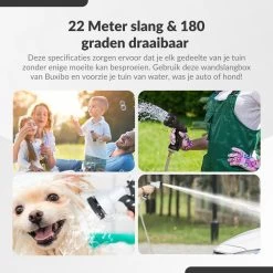 Buxibo - Wandslangenbox 20 Meter + 2 Meter - Tuinslang Met Haspel - 9 Sproei Standen - Slangenhouder 180° Draaibaar - Tuinslanghaspel Zwart+ Gratis Sproeier - Zwart -Gardena Winkel 1200x1200 1031
