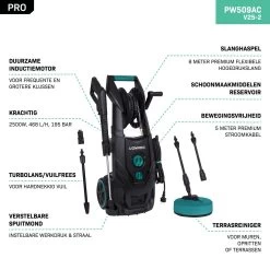 VONROC PRO Hogedrukreiniger V25-2 – 2500W – 195 Bar – 468 L/h – Duurzame Inductiemotor – Incl. 8m Slang, Slanghaspel, Terrasreiniger, Reinigingstank En Meer -Gardena Winkel 1200x1200 119
