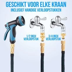 Strex Flexibele Tuinslang 15M Met Sproeikop - Uitrekbaar - Incl. Koppelingen, Ophanghaak & Opbergzak -Gardena Winkel 1200x1200 1400