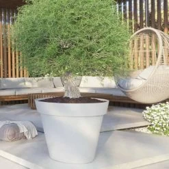 Bloempot Buiten Kunststof | Rond | Wit | Doorsnee 60 Cm Hoogte 52 Cm