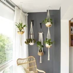 4 Stuks Plantenhangers - Boho Handgeweven Katoen Hangpot Voor Binnen/Buiten - Bloempot Met Kralen - Macramé Touw/Koord Hangplant Houder - Bohemian Wandhanger Decoratie - Verticale Tuin Plant Hanger Bloempothouder Planthanger Wit -Gardena Winkel 1200x1200 1802