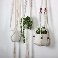 4 Stuks Plantenhangers - Boho Handgeweven Katoen Hangpot Voor Binnen/Buiten - Bloempot Met Kralen - Macramé Touw/Koord Hangplant Houder - Bohemian Wandhanger Decoratie - Verticale Tuin Plant Hanger Bloempothouder Planthanger Wit -Gardena Winkel 1200x1200 1803