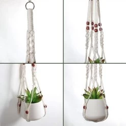 4 Stuks Plantenhangers - Boho Handgeweven Katoen Hangpot Voor Binnen/Buiten - Bloempot Met Kralen - Macramé Touw/Koord Hangplant Houder - Bohemian Wandhanger Decoratie - Verticale Tuin Plant Hanger Bloempothouder Planthanger Wit -Gardena Winkel 1200x1200 1804
